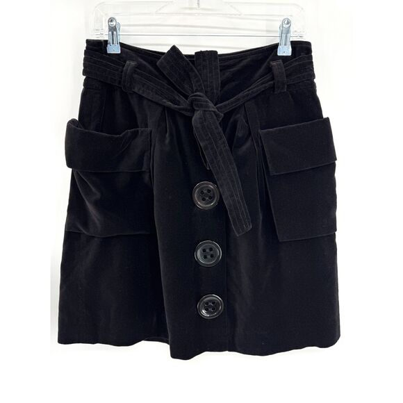 ANTHROPOLOGIE | ELEVENSES Black Velvet Oversized Pocketed Mini Skirt Size 8 - Picture 1 of 4